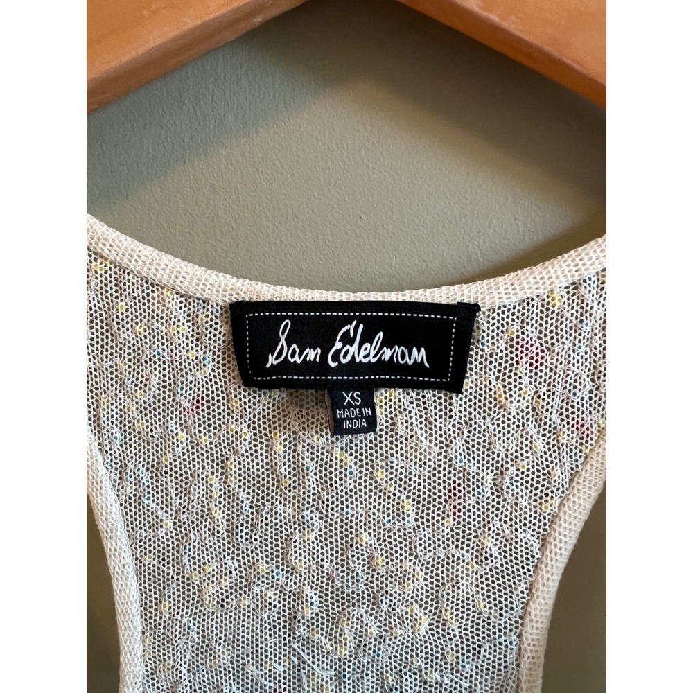Sam Edelman Beaded Sequin Mesh Racerback Tank Top White Multi XS - Picture 2 of 6